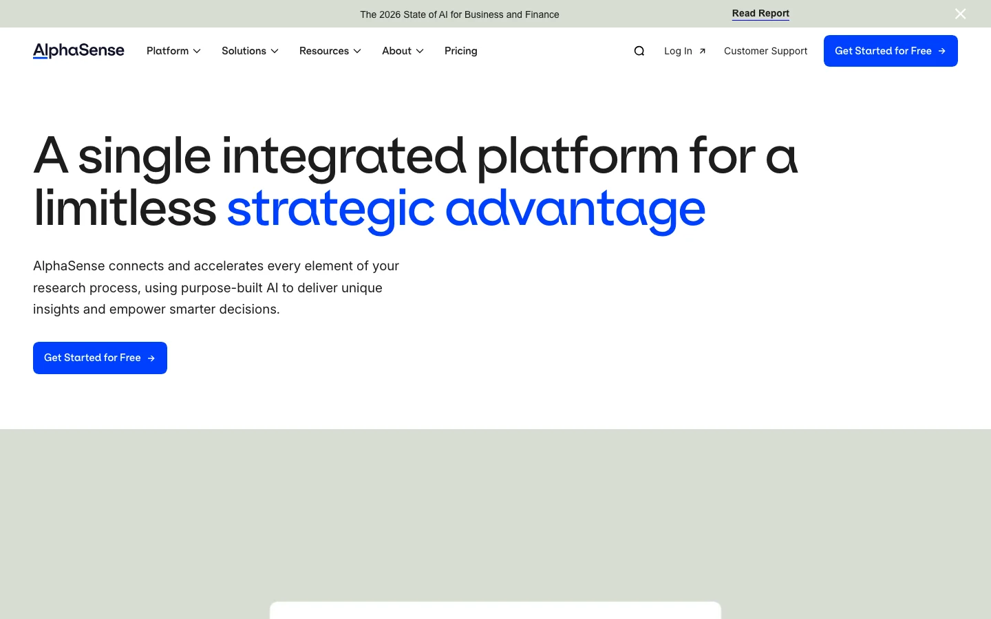 AlphaSense platform page for market intelligence and generative search