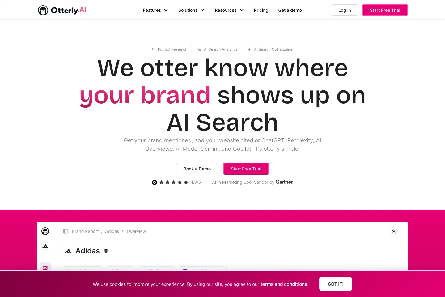 Otterly.AI landing page showing its AI search monitoring dashboard preview