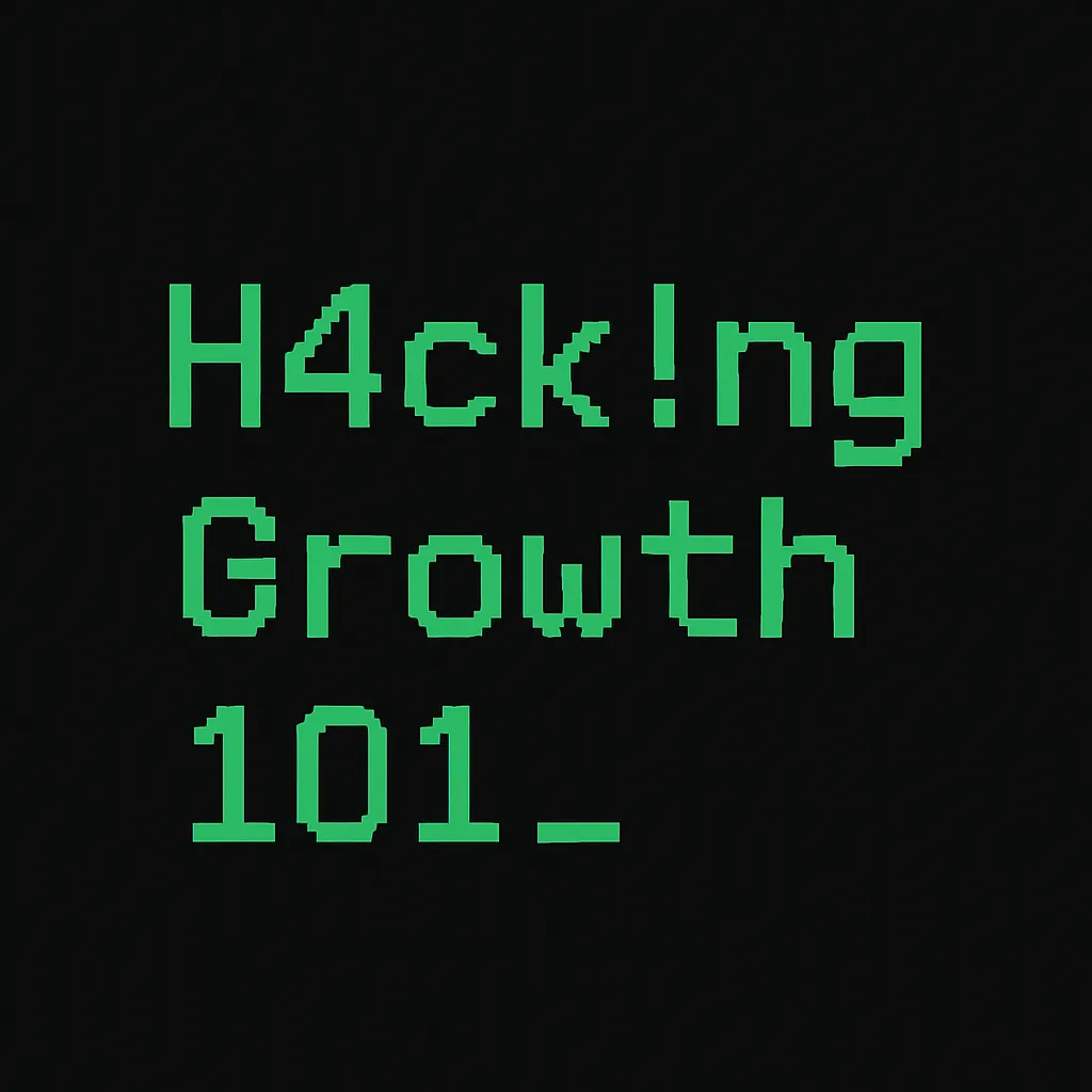 Title card in pixel type on black, reading "H4ck!ng Growth 101" in green with a trailing cursor.