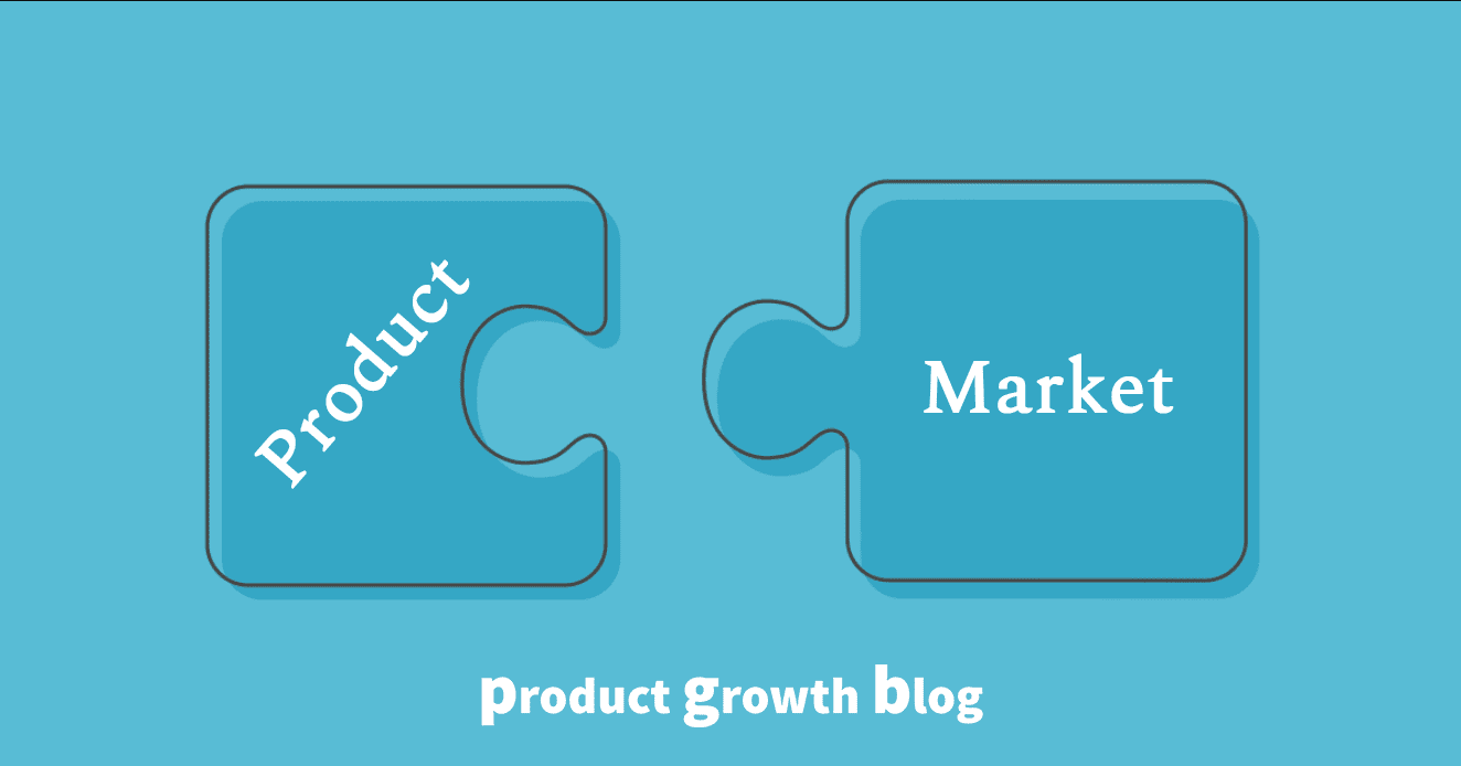 Two jigsaw pieces on a blue background, one labelled Product and the other labelled Market, positioned so they fit together.