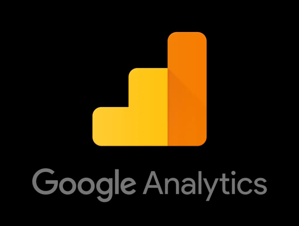 Google Analytics logo, the three-step orange and yellow bar mark above the wordmark.