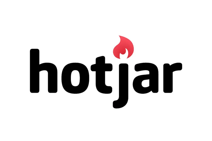 Hotjar logo, the wordmark in black with a red flame over the letter j.