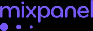 Mixpanel logo, the wordmark in purple above three dots.