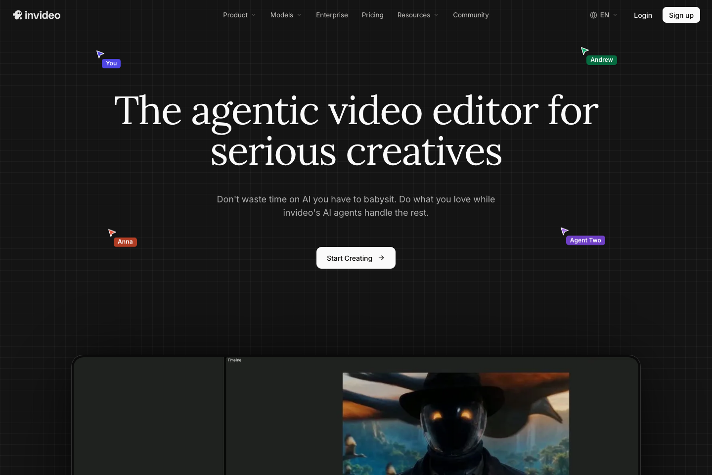 InVideo landing page presenting its agentic video editor