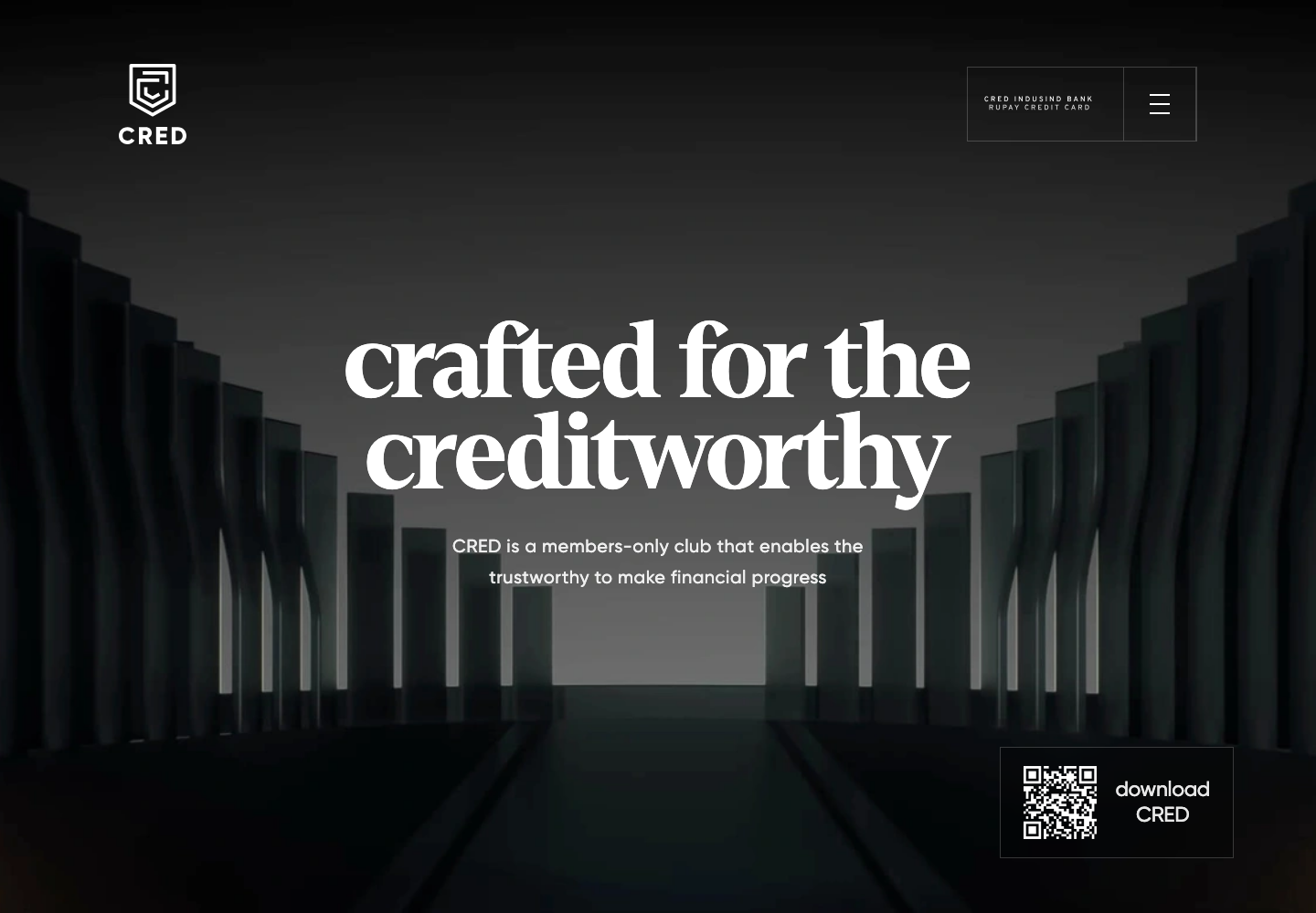 CRED public homepage showing its members-only positioning for creditworthy people.